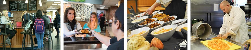 four photos of the on-campus dining locations